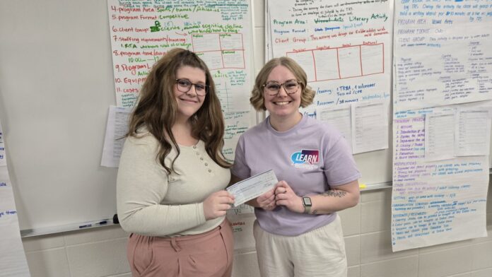 L to R: Maryann Mein and Amy Cook during a presentation at Lethbridge Polytechnic, March 18, 2025. (Photo: J. Goulet, My Lethbridge Now)