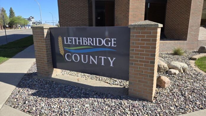 File photo of a sign outside the Lethbridge County office, seen on May 1, 2025. (Photo: J. Goulet, My Lethbridge Now)