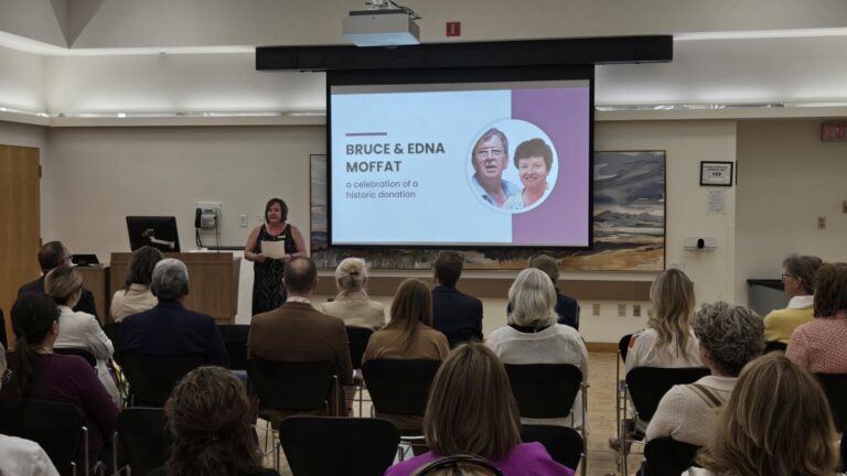 Crystal Elliott, CEO of the CRH Foundation, at the announcement of a $2.9 million donation to the Jack Ady Cancer Centre on May 28, 2025. (Photo: J. Goulet, My Lethbridge Now)
