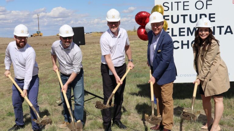 Construction has started on a new elementary school in west Lethbridge. The occasion was celebrated with a sod-turning ceremony on April 30, 2025. (Photo supplied by the Holy Spirit Catholic School Division)