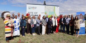 Officials celebrate the start of construction for a new elementary school in west Lethbridge, April 30, 2025. (Photo supplied by the Holy Spirit Catholic School Division)