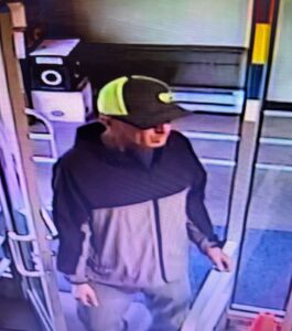 Full-size surveillance image of suspect in an armed robbery on June 26, 2025. (Photo supplied by the Lethbridge Police Service)