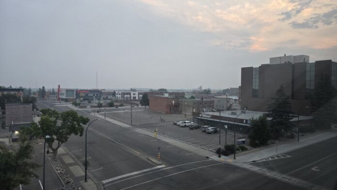 Hazy conditions seen in downtown Lethbridge on Wednesday, June 11, 2025. (Photo: J. Goulet, My Lethbridge Now)