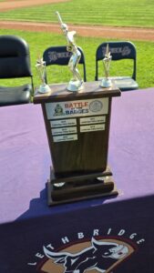 The 'Battle of the Badges' trophy. The 2025 edition of the charitable softball game is June 27, 2025. (Photo: J. Goulet, My Lethbridge Now)